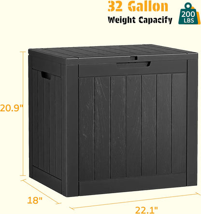 NUNU LAB Outdoor Storage Box, 45 Gallon Outside Deck Box Waterproof, Resin Outdoor Storage Cabinet With Lockable Lid, Backyard Storage Bench For Garden Tools, Patio Cushions, Pool Tools, Black