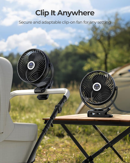 Koonie 8" Clip on Fan, 10000mAh Rechargeable Battery, Strong Airflow | 4 Speeds, Sturdy Clamp, Ideal Portable USB Desk Fan for Office, Golf Cart, Camping, Travel, Tent, Outdoor, Treadmill & Gym