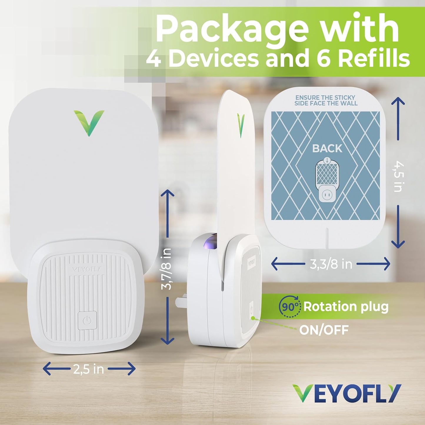 VEYOFLY Fruit Fly Traps for Indoors (1 Device + 2 Refills), Gnat Trap Indoor Plug in, Bug Traps, Flying Insect Trap, Gnat Traps for House Indoor, Fly Trap Indoor for Home Bug Light, Gnats Catcher