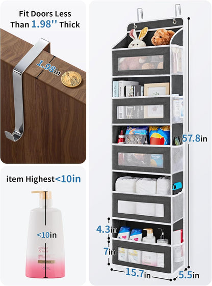JARLINK 2 Pack Over the Door Organizer Storage, 5 Shelf Hanging Door Organizer with 5 Large Capacity Pockets, Anti Tilt 44 lb Load Behind Door Storage for Bedroom, Bathroom, Pantry, Nursery, (Grey)