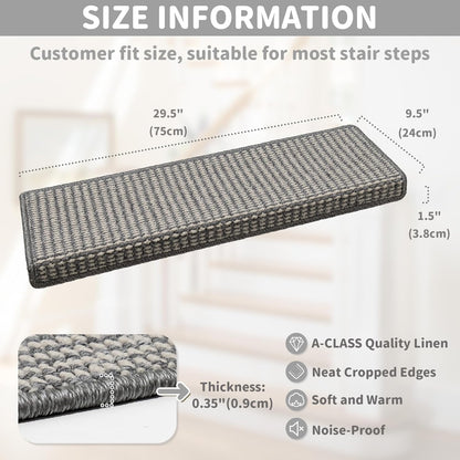 Brakki Bullnose Carpet Stair Treads, Non Slip Stair Treads for Wooden Steps Indoor, Stair Runner, Soft Stair Rugs, Edging Stair Protectors, Washable, 29.5"x9.5"x1.5" 14pcs, Beige