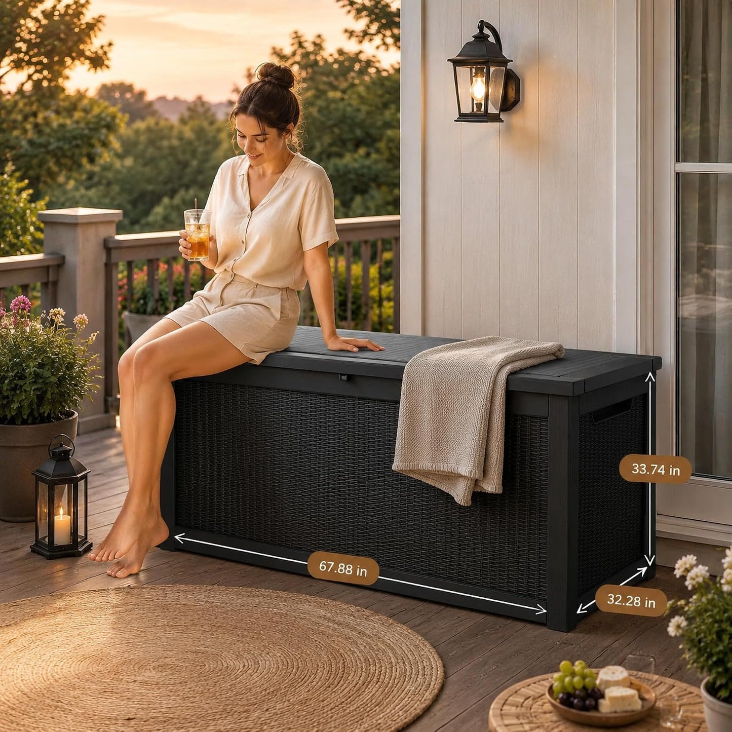 270 Gallon Lockable Resin Outdoor Storage Box, Waterproof & Weather Resistant Deck Box for Patio Cushion, Garden Tools & Pool Accessories, Black