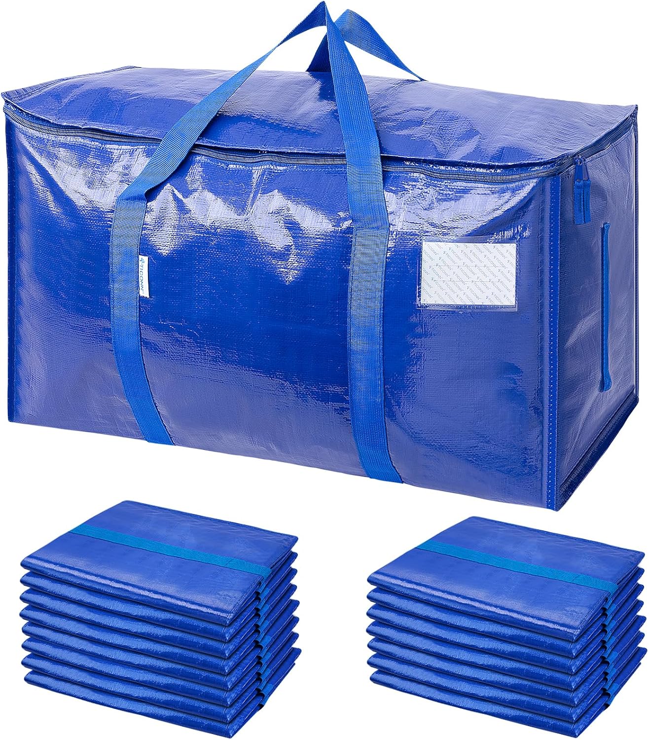 TICONN 4 Pack Extra Large Moving Bags Heavy Duty with Zippers & Carrying Handles, Durable Storage Bags Moving Boxes for Closet Organizers and Storage (4 Pack, Blue)