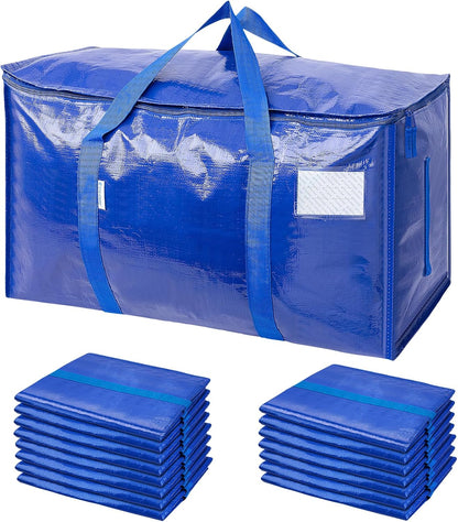TICONN 4 Pack Extra Large Moving Bags Heavy Duty with Zippers & Carrying Handles, Durable Storage Bags Moving Boxes for Closet Organizers and Storage (4 Pack, Blue)