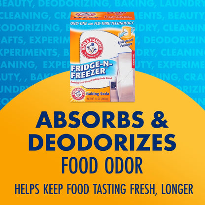 ARM & HAMMER Fridge-n-Freezer Baking Soda Odor Absorber, Helps Keep Food Tasting Fresh, Long-Lasting, Natural & Unscented Deodorizer for Kitchen & Home, 14 Oz, 12 Pack