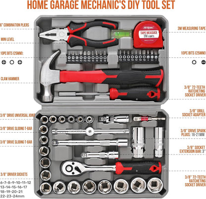 Hi-Spec 57pc Home Garage DIY Tool Kit Set. Complete Beginner Handyman and Home Mechanics Tool Box Set for Auto, Car, Bike and Household Repairs