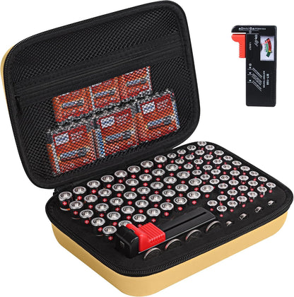 Battery Organizer Storage Case with Tester for AA AAA Button Battery Holder Carrying 3 Batteries Variety Pack 88 Batteries Zipper Mesh Bag (Batteries Not Included) (black-green)