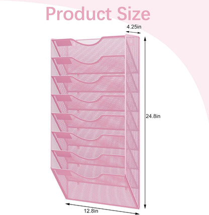 EasyPAG 5 Pocket Mesh Wall File Organizer with Key Hooks, Hanging Paper Folder Holder with Classify Label, Vertical Wall Mount Mail Organizer for Office Home Classroom, Black