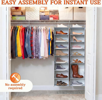 Hanging Shoe Organizer for Closet, 8 Tier Extra Wide Closet Shoe Organizer | Adjustable Shelf Height for Boots and Shoes, Heavy Duty Hanging Shoe Rack for Closet Rod, Space-Saving Shoe Storage Organizer