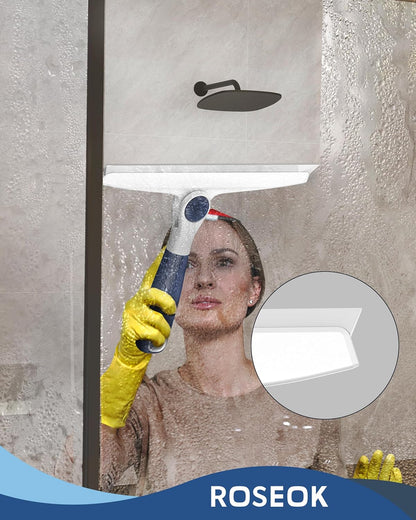 ROSEOK All-Purpose Silicone Squeegee for Shower Glass with Adhesive Hook, Pivoting Head, 10 Inch, Navy Blue, 1 Pack