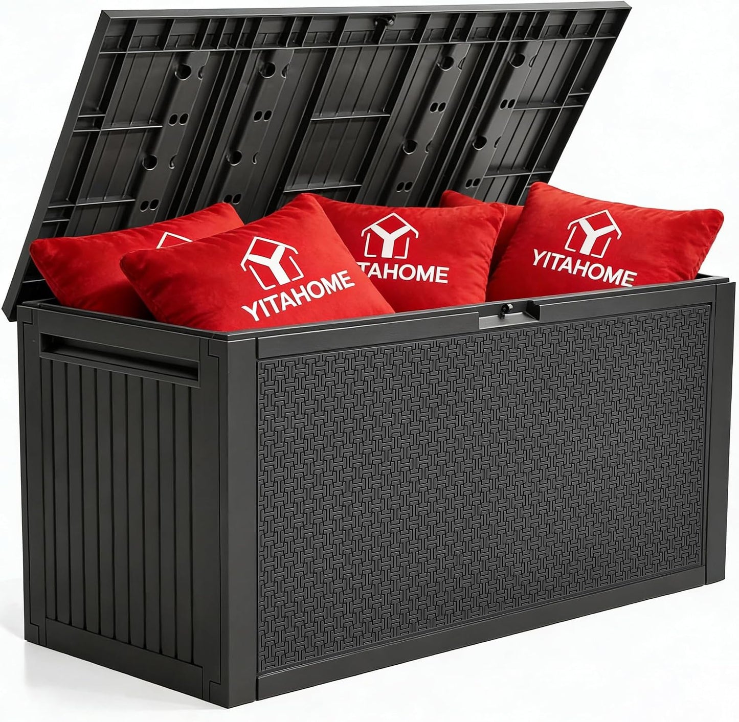 YITAHOME 100 Gallon Large Outdoor Deck Box | Waterproof Resin Storage Box, Lockable Indoor Outdoor Storage Container for Patio Furniture Cushions, Pool Accessories