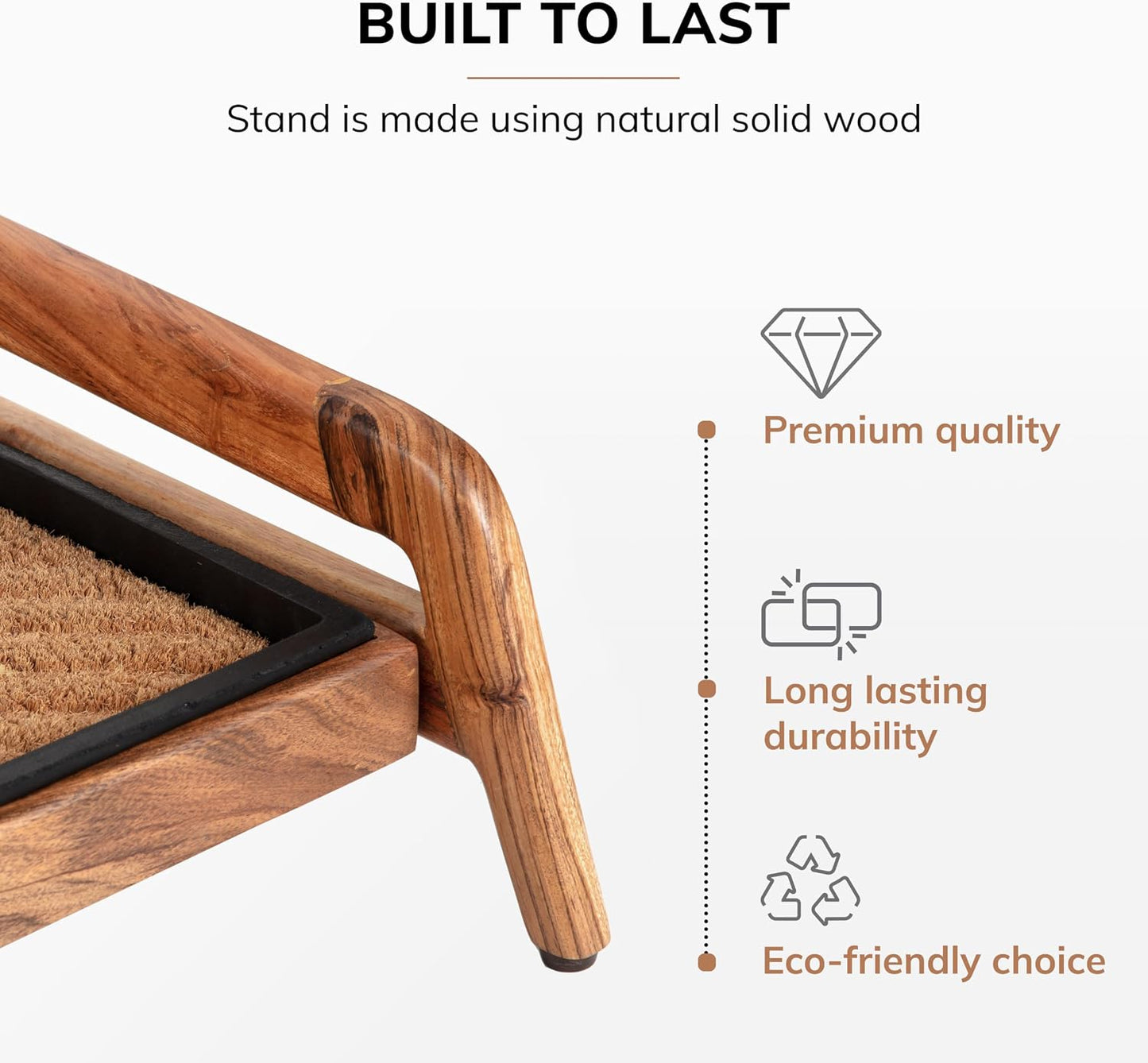 Anji Mountain Heavy Duty Waterproof Wooden Shoe Storage Mat Organizer/Boot Storage Tray Multi Use for Entryway with Coir, Tan Rectangle Embossed Insert, 1 Tier, Fits 2 Pair (26.5" Wide)