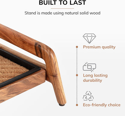 Anji Mountain Heavy Duty Waterproof Wooden Shoe Storage Mat Organizer/Boot Storage Tray Multi Use for Entryway with Coir, Tan Rectangle Embossed Insert, 1 Tier, Fits 2 Pair (26.5" Wide)
