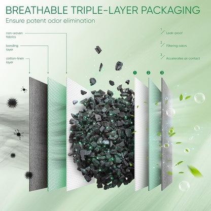 Activated Charcoal Odor Absorber,6 Pack Nature Odor Eliminator for Shoes, Bamboo Charcoal Air Purifying Bags,Shoe Deodorizer and Moisture Absorbers for Fresh Sneakers,Shoe Smell Remover