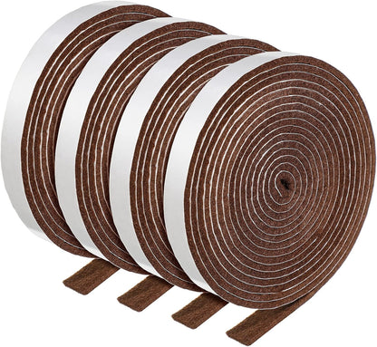 Zonon 4 Rolls 120 Inch Felt Strip with Adhesive Backing Felt Tapes Furniture Strip Rolls Self Stick Heavy Duty Polyester for Protecting Furniture and DIY Adhesive(Black,0.5 Inch)