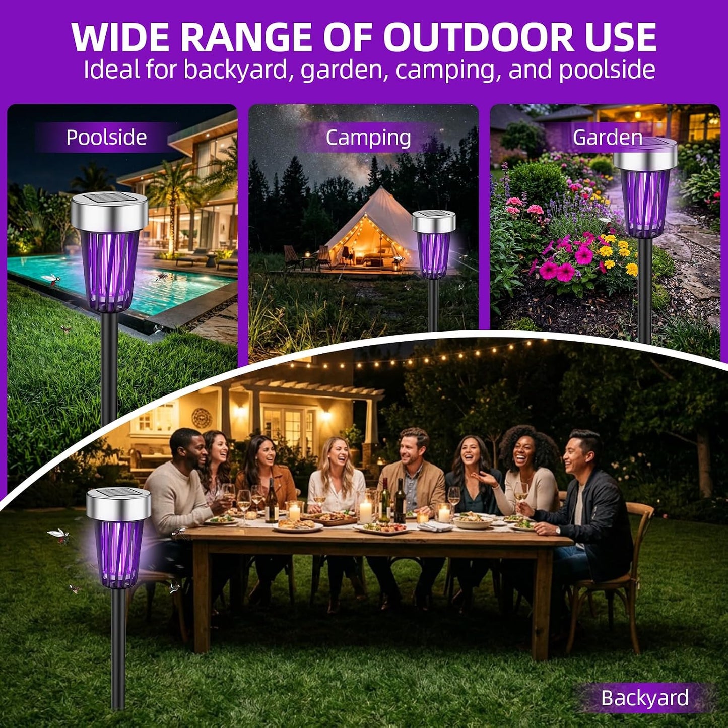 2026 Solar Bug Zapper Outdoor Waterproof Mosquito Repellent Outdoor Patio Mosquito Trap & Killer for Garden, Farm, Backyard, Solar Powered Fly Zapper for Small Flying Insect, Flies, Gnats, Moths(4)