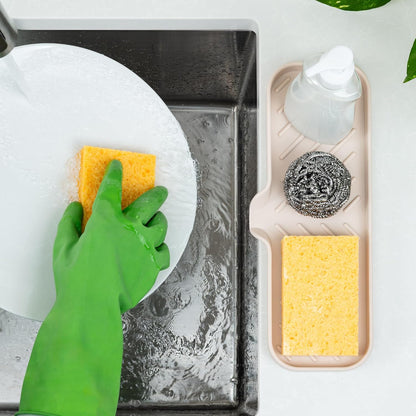 Zulay Kitchen (9x3.5in) Sponge Holder for Kitchen Sink - Flexible Heavy-Duty Multipurpose Sink Caddy - Counter Organizer for Kitchen, Bathroom, Makeup, Trinkets & More! (Grey)