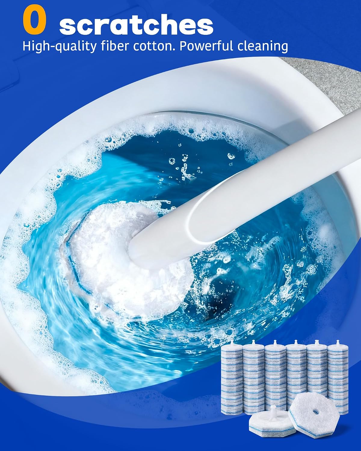 60 Pack Wand Refills Compatible with Clorox Toilet Brushes, Instant Foam Cleaning, Secure Lock No Slipping, Odor Neutralizing, Easy Snap-On Design