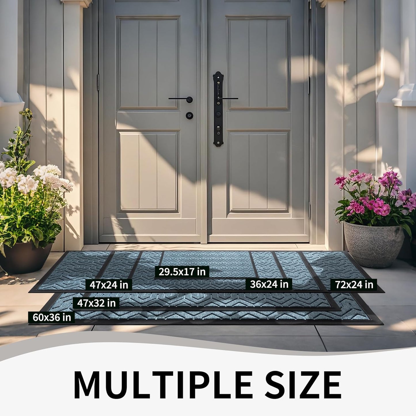 Yimobra Front Door Mat Outside Entrance 29.5x17, Waterproof Heavy Duty Outdoor Mats for Front Door, Non Slip Rubber Entry Mat for Garage Patio Indoor, Grey