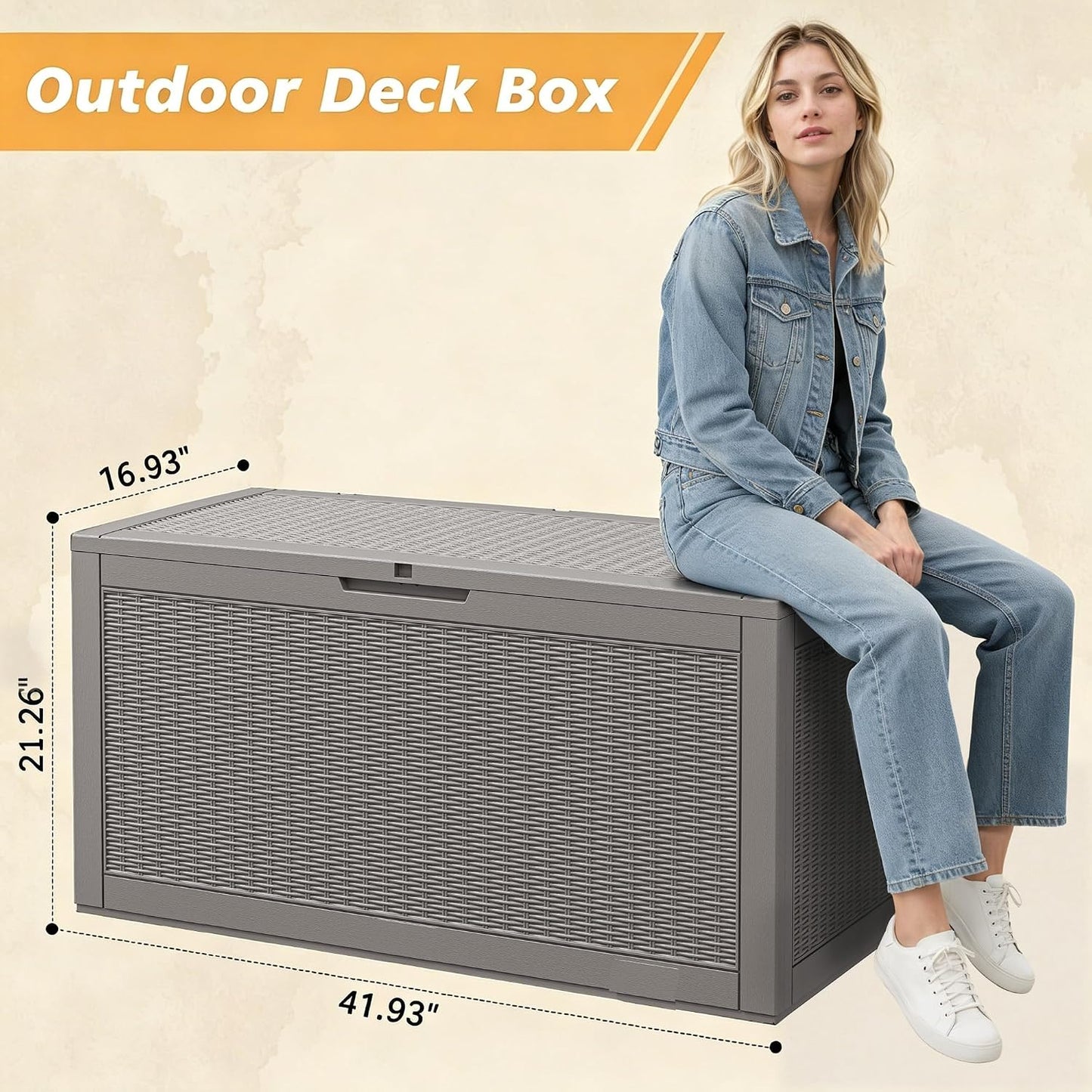 Fancyango 75 Gallon Outdoor Deck Box Waterproof, Large Storage Box for Patio, Resin Storage Bench Lockable for Garden Tools, Package Delivery, Black