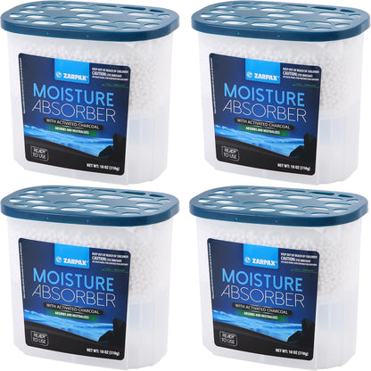 ZARPAX Moisture Absorber Activated Charcoal 10.5 oz/300g | Removes Moisture, Damp, Humidity & Odors | Odor Absorber | Moisture Trap for Bathroom, Closet, Kitchen & Small Spaces | Set of 4