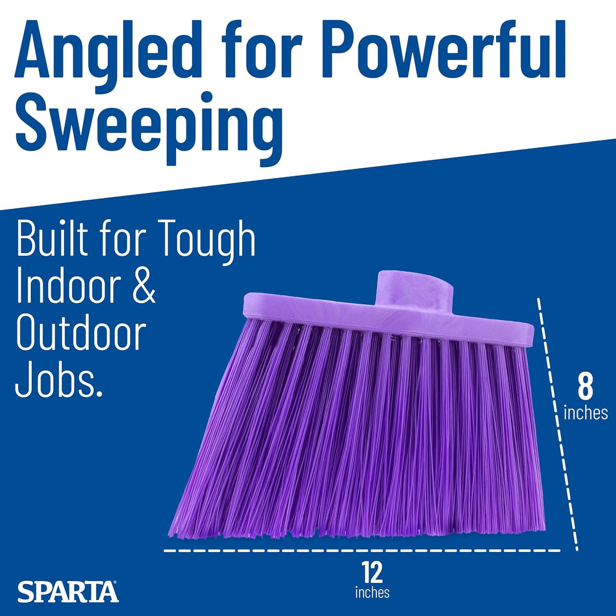 SPARTA Plastic Broom Head, Angled, Un-Flagged for Large Debris Indoor, Outdoor, Home, Restaurant, Lobby, Office, 12 Inches, Green