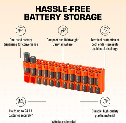 AA Battery Storage Caddy by Storacell, Yellow - Holds 24 Batteries (Not Included)