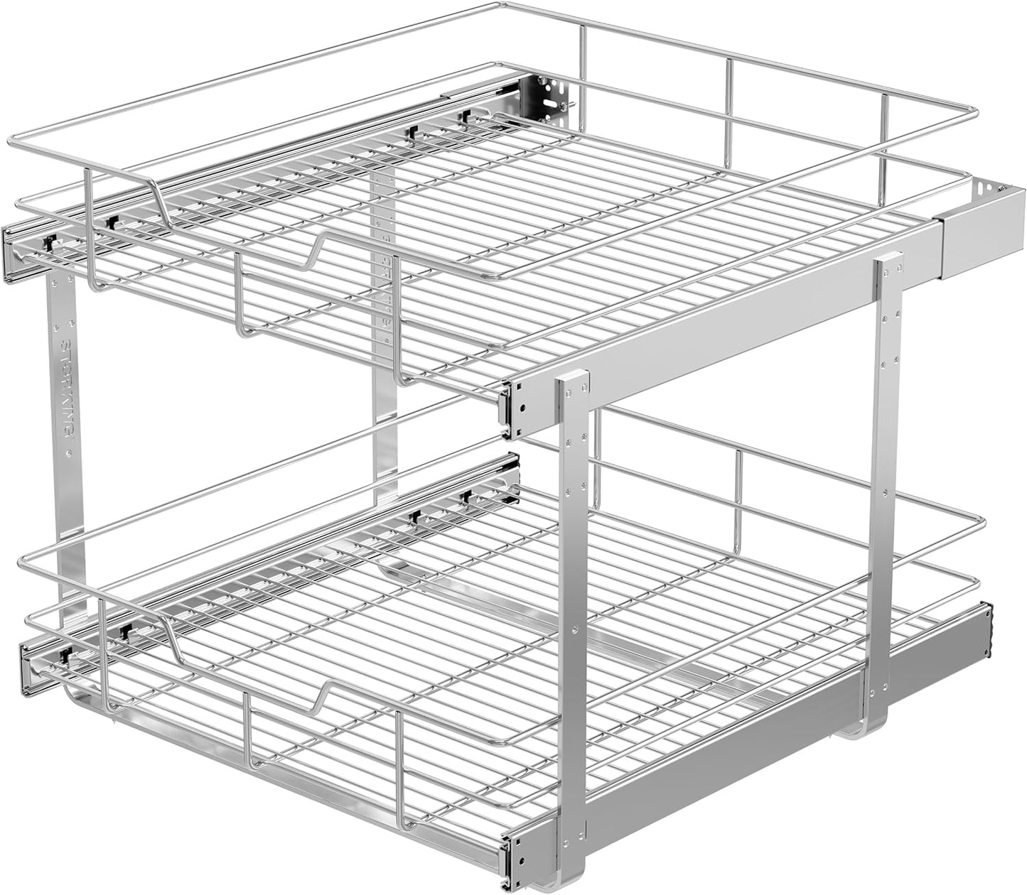 2 Tier Pull Out Cabinet Organizer 11" W X 22" D, Slide Out Drawers For Kitchen Cabinets, Pull Out Drawers For Cabinets Capacity Heavy Duty Caddy, Cabinet Pullout Shelves Chrome-Plated, Bathroom Pantry