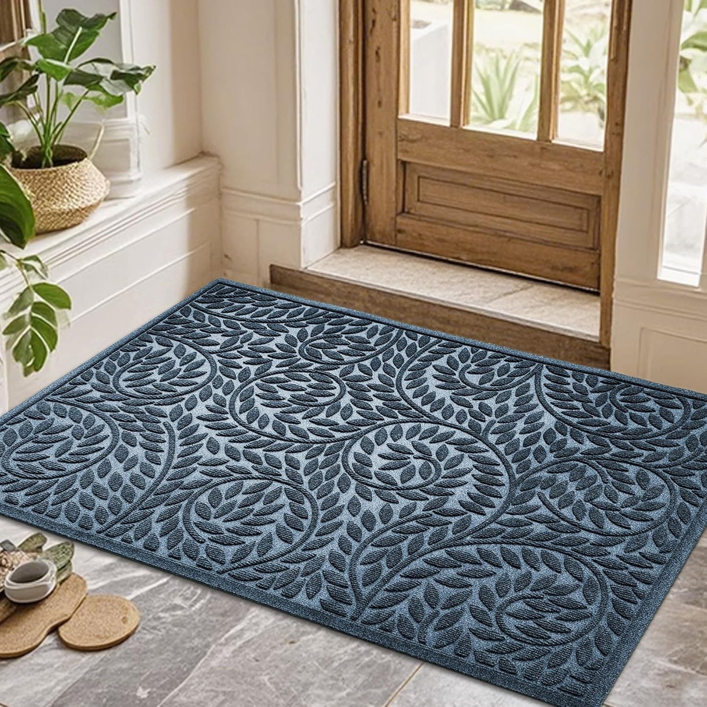 Bulijojo Front Door Mat Entrance,Durable Heavy Duty Welcome Mat,Thick Absorbent Natural Rubber Non Slip Mat,Sturdy Entryway Brown 17"x30"