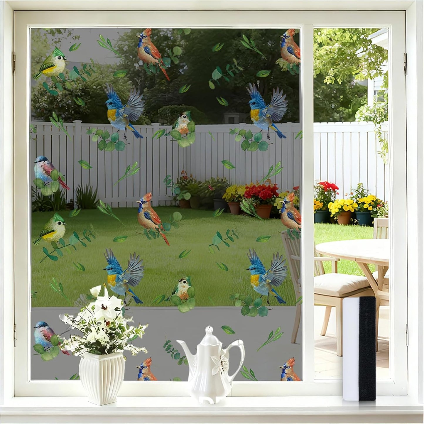 Frosted Window Privacy Film - Brushed Silver Static Cling Glass Film for Bathroom, Day and Night Door Privacy Film Window Cover to Stop Dog Barking, 17.5x78.7 Inch, Pure