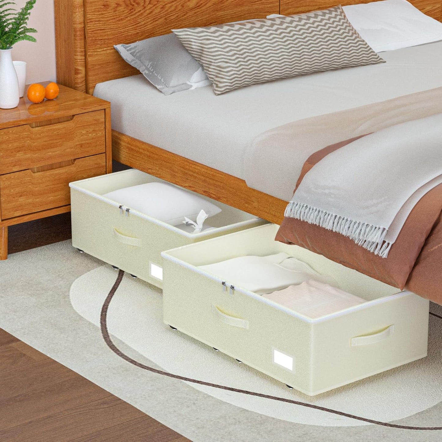 EE-RoomWorld Under Bed Storage with Wheels, No Assemble Required 5.5 inches height grey under bed storage bins,Low Profile Rolling Underbed Shoe Storage containers，dorm underbed storage drawers
