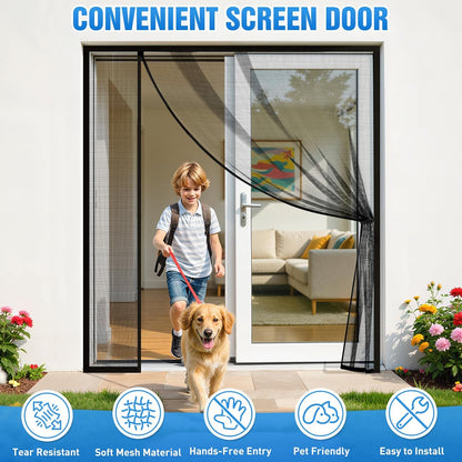 TasticTotes Magnetic Screen Door Mesh - Reversible Left & Right Opening with Magnetic Closure, Keep Buzz Out, Enjoy Fresh Air, Hands Free for Families & Pets (34" x 81", Fit Door Size 32" x 80")