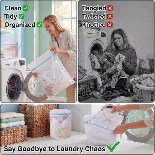 Mesh Laundry Bags for Delicates, 6 Pack Bra Wash Bags with Auto-Lock Zipper | Fine mesh with auto-lock zippers, 1L 2M 2S 1 bra sizes, protects lingerie, socks and underwear in washing machine