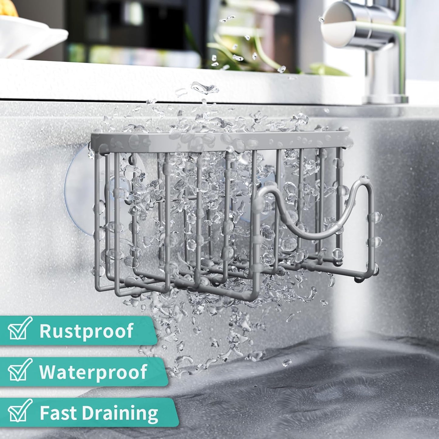 HapiRm Multifunctional Sponge Holder with Unique M-Shaped, 2 Installation Methods Kitchen Sink Caddy Organizer, Rustproof Stainless Steel Kitchen Organizers and Storage Essentials - Black