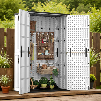 Patiowell 26 Cu.ft Outdoor Storage Cabinet with Lockable Door, Waterproof Horizontal Storage Shed for Tools and Patio Furniture, All-Weather Resin Shed Easy Assemble for Pool or Backyards, Brown