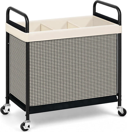 STORAGE MANIAC Rolling Laundry Hamper with Wheels 3-Section Laundry Sorter Rolling Laundrys Basket on Wheels with Removable Bag Clothes Hamper Laundrys Organizer Cart Bathroom Bedroom 120L Beige