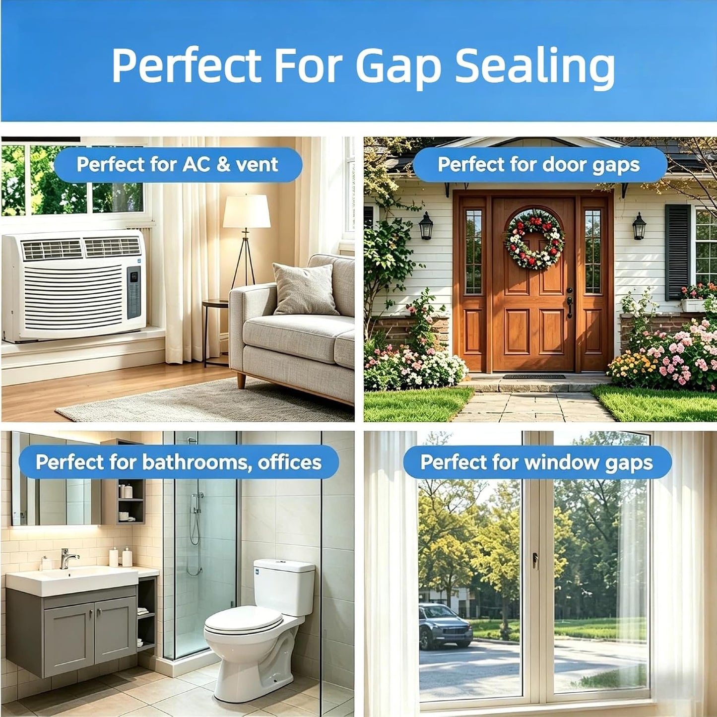 Litaibai Clear Window Sealing Tape for Window AC Units, 20 Mil, 2" x 33 ft | Clear 20 mil removable tape for windows, doors and portable AC units; helps block drafts, dust and air leaks