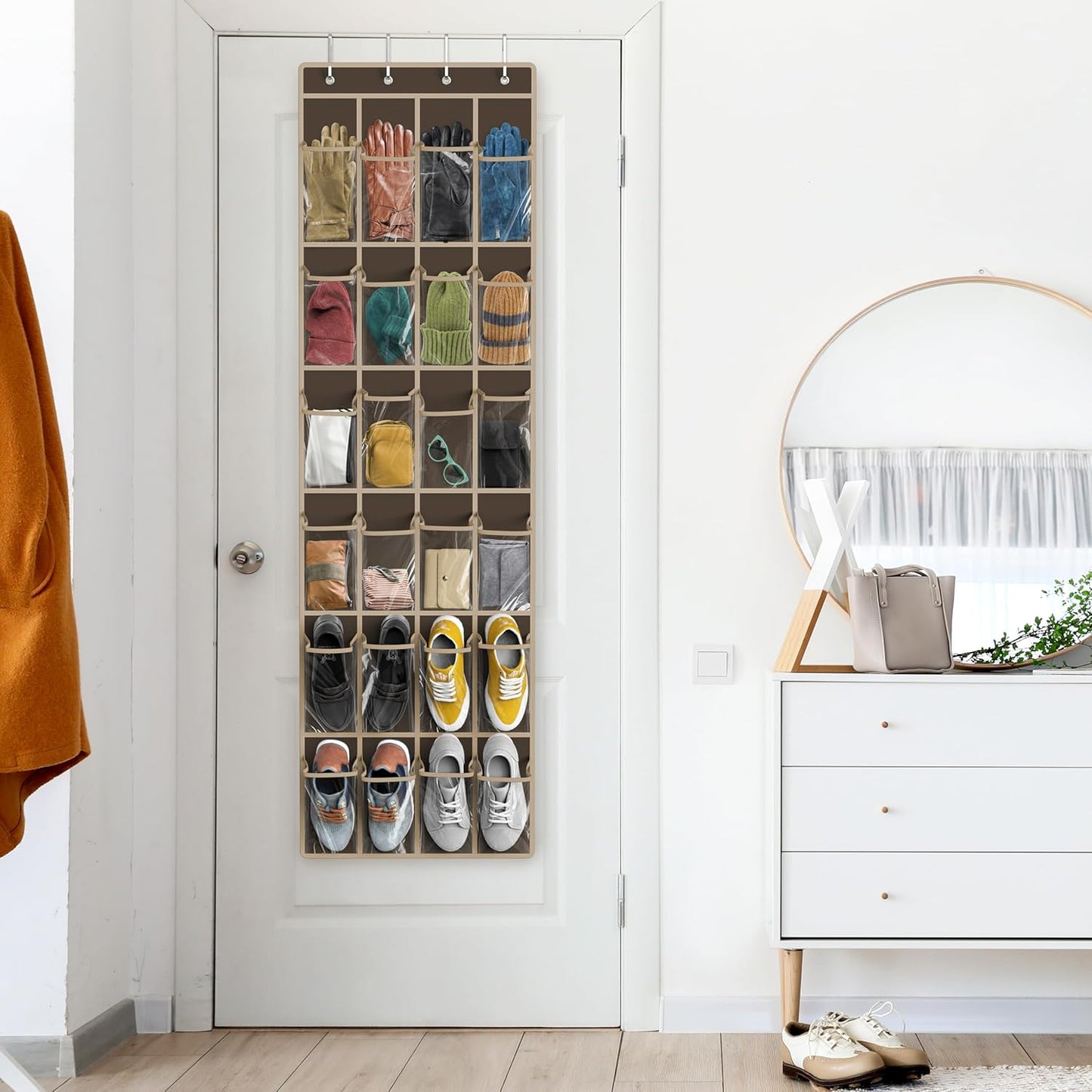 Simple Houseware 24 Pockets - Crystal Clear Over The Door Hanging Shoe Organizer, Gray (64'' x 19'')