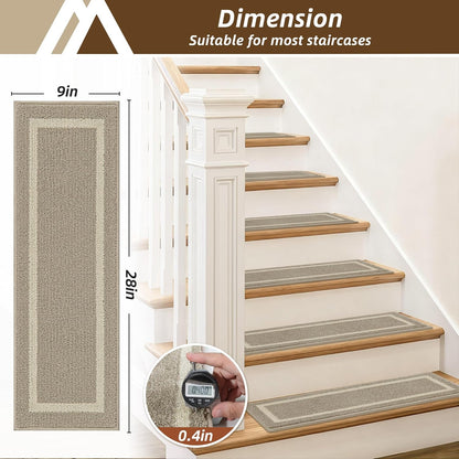 COSY HOMEER Soft Stair Treads Non-Slip Carpet Mat 28inX9in Indoor Stair Runners for Wooden Steps, Stair Rugs for Kids and Dogs, 100% Polyester TPE Backing 4pcs, Grey
