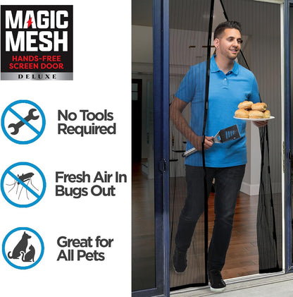 Magic Mesh Deluxe, Black | Magnetic Screen Door, Heavy Duty, Magnetic Closure, Door Net, Patio Screen, Sliding Door Screen, Bug Screen for Doorways, Kid & Pet Friendly | Size 39" x 83" (Pack of 1)