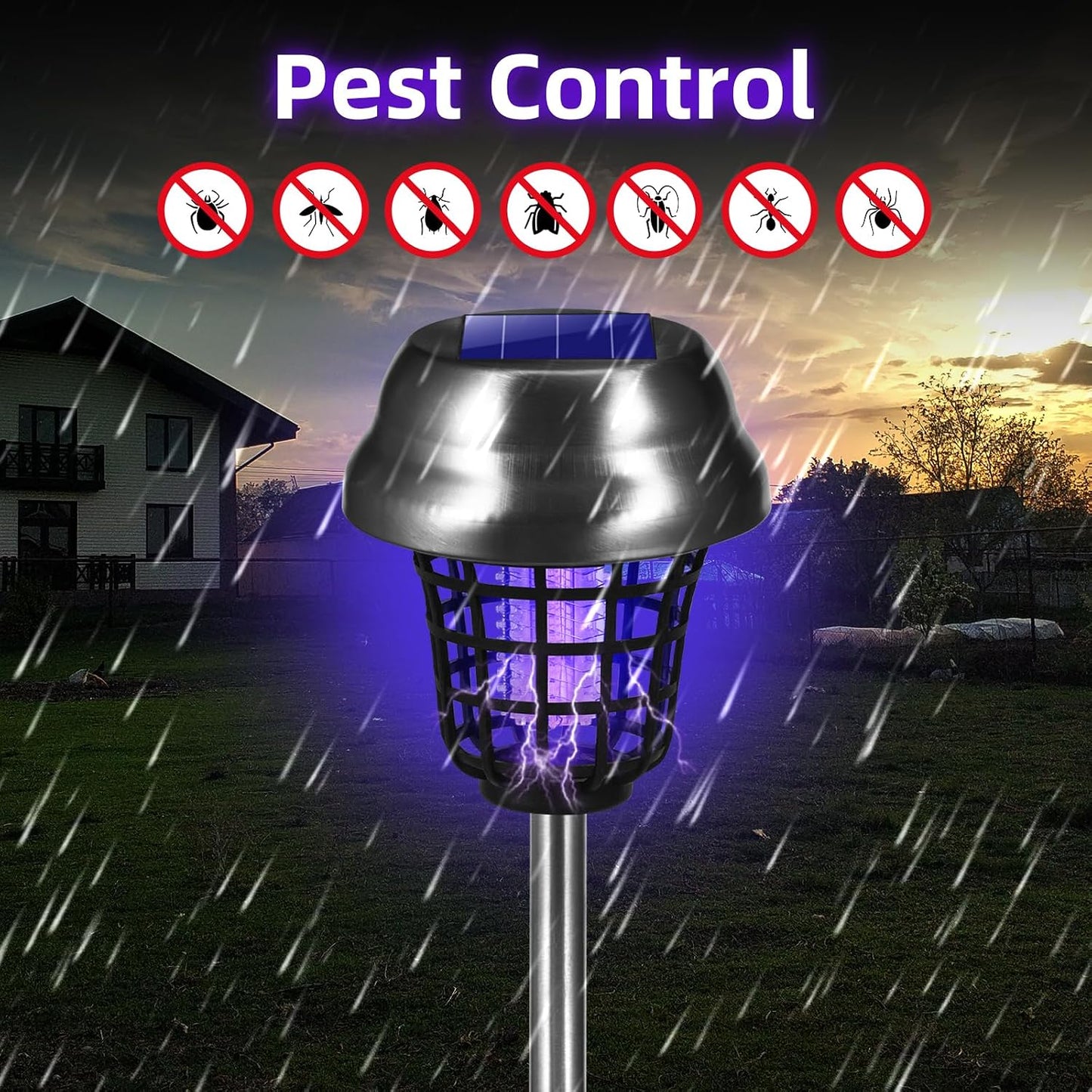 2026 Solar Bug Zapper Outdoor Waterproof Mosquito Repellent Outdoor Patio Mosquito Trap & Killer for Backyard, Garden, Farm, Solar Powered Fly Zapper for Small Flying Insect, Gnats, Flies, Moths(4)