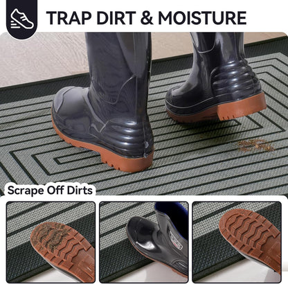 Front Door Mat 17''x30'', Absorbent Dirt Resist Washable Non Slip Low-Profile Indoor Doormat, Easy Clean Welcome Entryway Door Mats, Brown