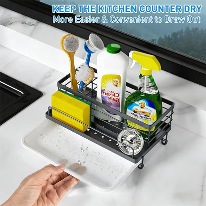 Cisily Stainless Steel Sponge Holder for Kitchen, Sink Caddy Sink Organizer Rack for Kitchen Accessories with Drip Tray, Rustproof and Non-slip, Dish Soap Dispenser Countertop Organizer