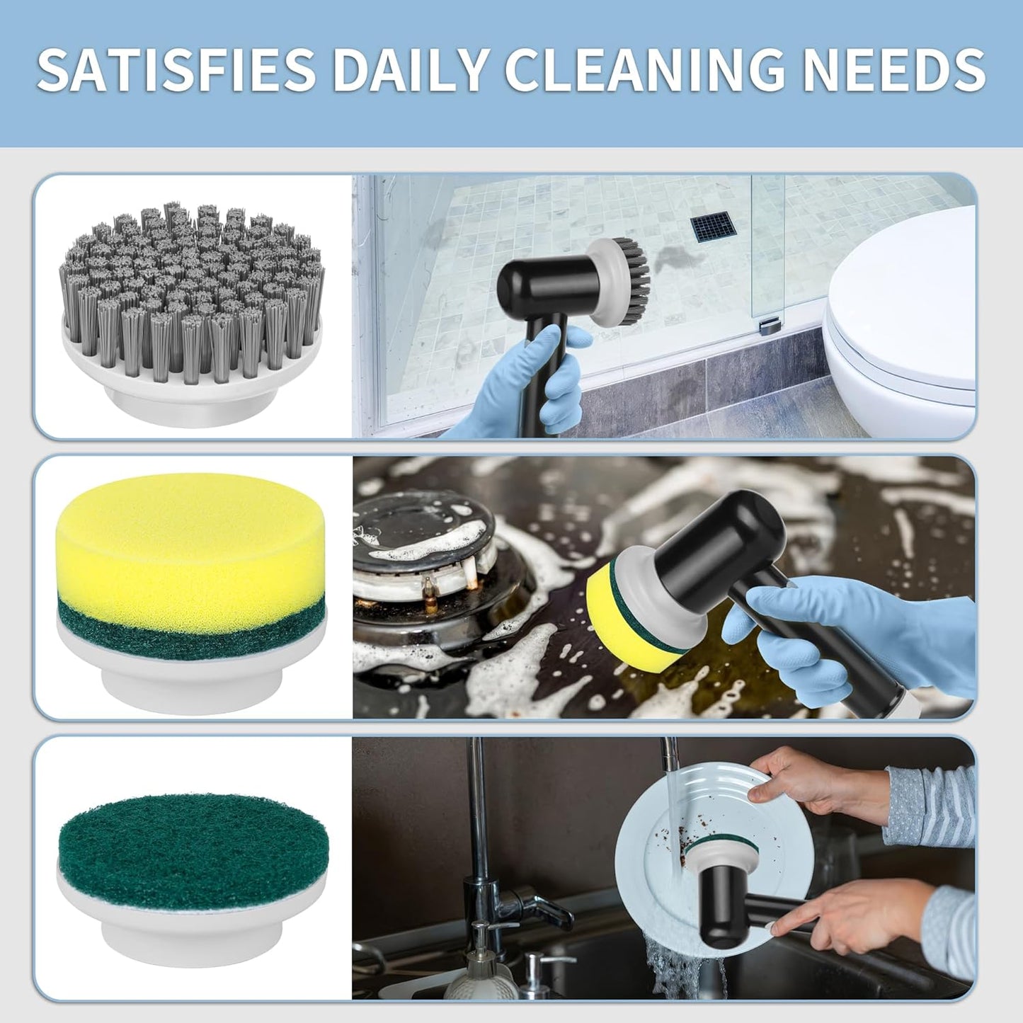 Electric Spin Scrubber, Cordless Shower Scrubber with 3 Replaceable Brushes, Waterproof Power Scrubber for Cleaning Bathroom, Kitchen, Floor, Rechargeable Electric Scrubber for Cleaning, Light Black