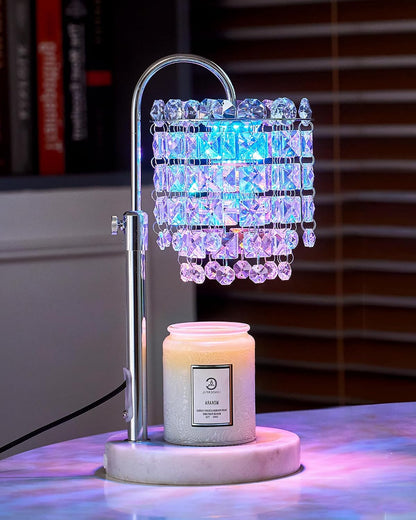 Candle Warmer Lamp with Timer Dimmer Adjustable Height Candle Warmer with Marble Base for Jar Candles, Crystal Candle Lamp with 3 Bulbs for New Home Decor, Women Mom Christmas Birthday Gifts, Silver