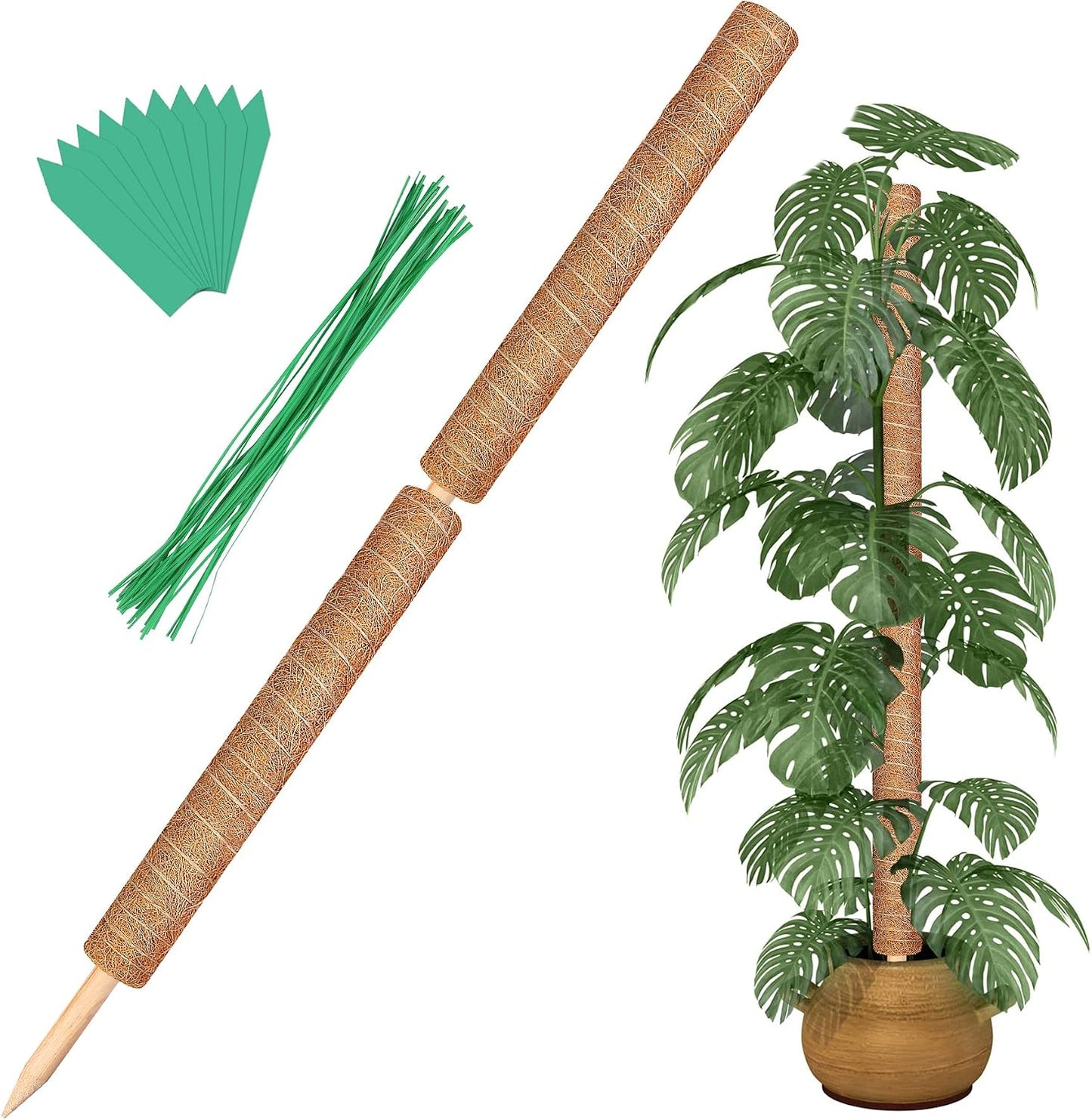 Augshy Moss Pole, 27 Inch Moss Poles - 2Pcs 17 Inch Plant Stakes Moss Sticks for Monstera Indoor Creepers Plant Support Extension Climbing Plants