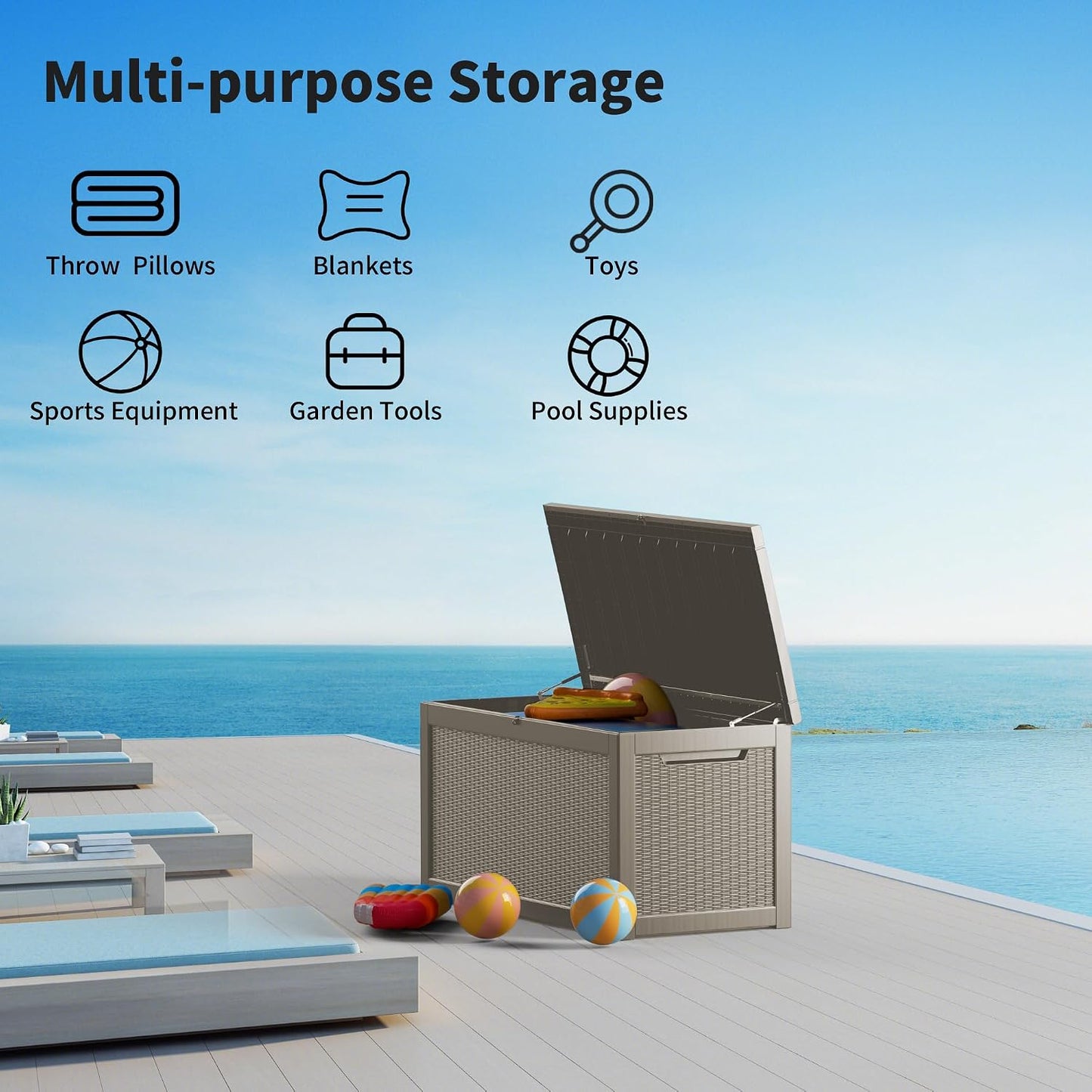 320 Gallon Outdoor Storage Box, Extra Large Waterproof Resin Deck Box with Lockable Lid Storage Bin for Patio Furniture Cushion, Garden Tools, Pool Accessories, UV-Resistant Outside, Black