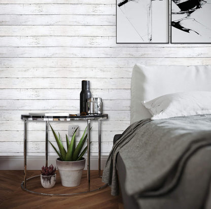 CiCiwind Peel and Stick Wallpaper Wood Contact Paper White Shiplap Wall Paper Peel and Stick Modern Rustic Wood Removable Waterproof Self Adhesive Wallpapers for Cabinets Bedroom Bathroom 78.7"x17.7"