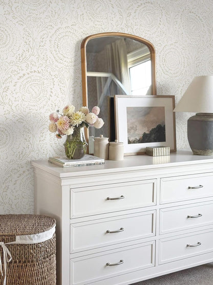 Ismoon Peel and Stick Wallpaper Boho Beige Contact Paper Neutral Floral Wall Paper Textured Self Adhesive Removable Wallpaper for Bedroom Kitchen Renter Friendly Vinyl 17.3" x 78.7"