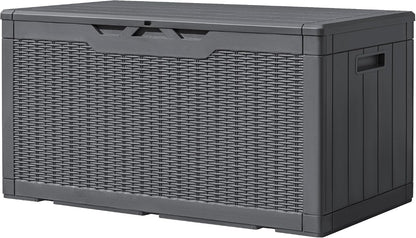 Greesum Outdoor Storage Box 31 Gallon Storage Box with Lid for Patio Furniture, Garden Tools, Pool Supplies, Waterproof and UV Resistant, Lockable, Dark Black